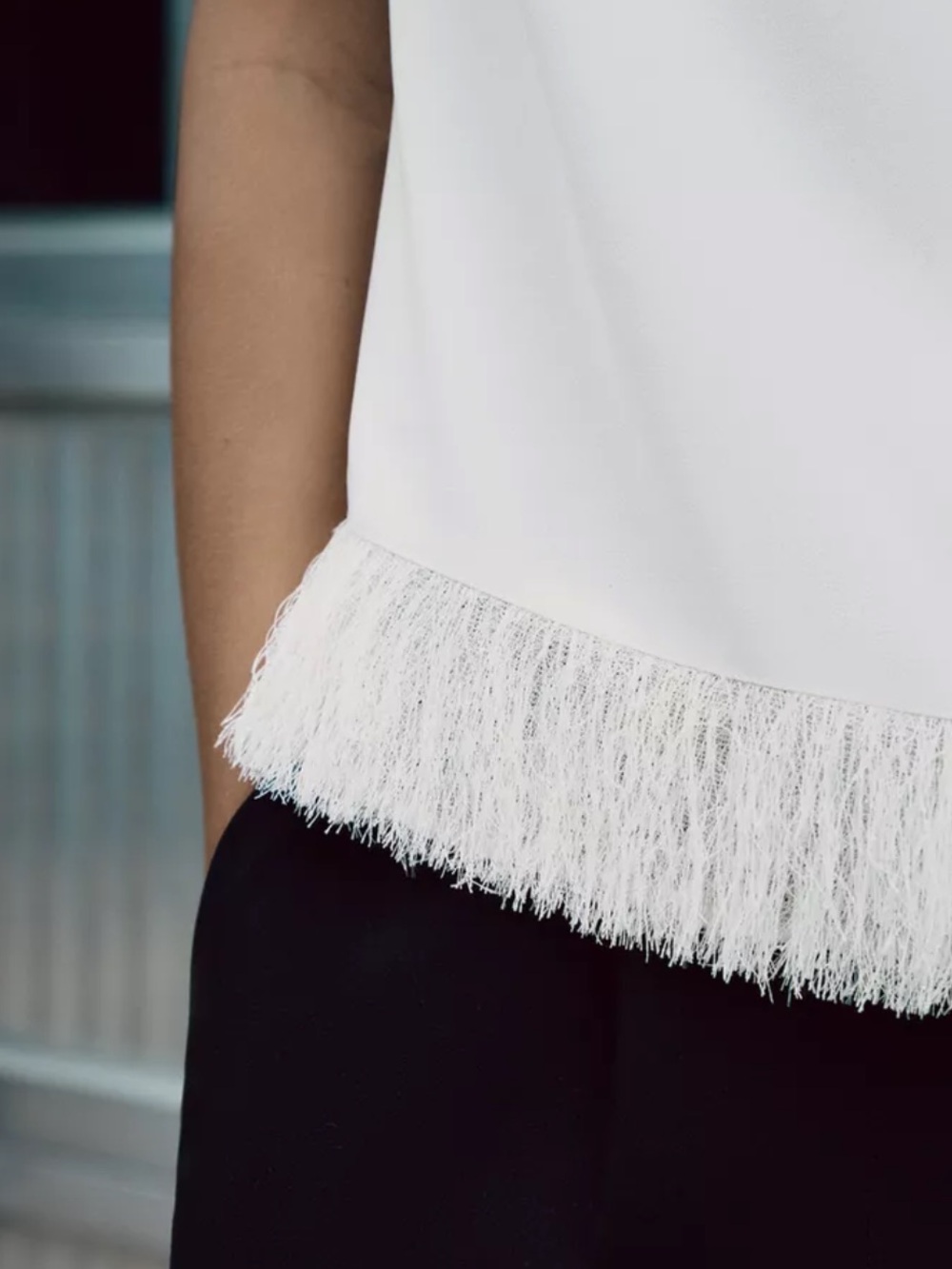 ZARA Knit Fringe Sleeveless Top Ivory Mock Neck Size M NWT 2176/743 - Picture 5 of 12